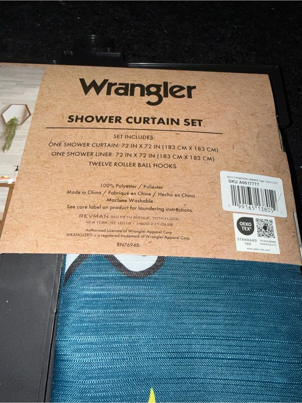 NEW Wrangler BLUE Fabric HALLOWEEN GHOST PUMPKIN CACTUS BOOT Shower Curtain Set